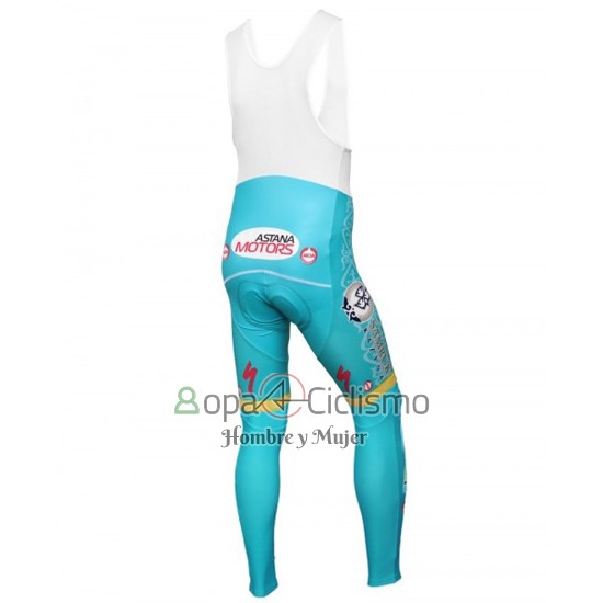 Astana Ropa Ciclismo Culotte Largo 2016 Mangas Largas Azul Claro y AMarillo